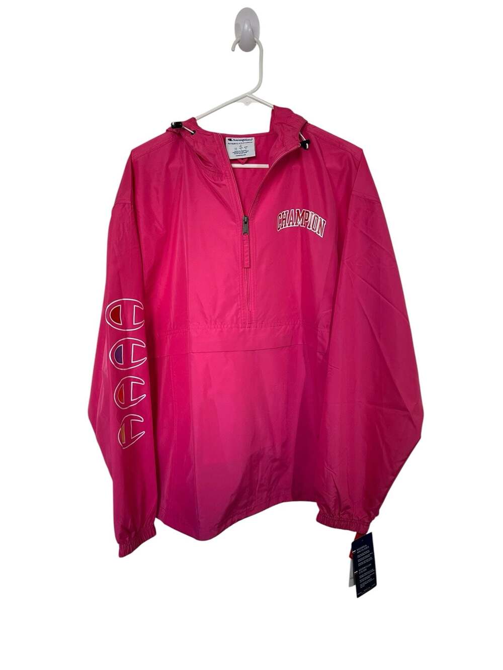 Champion NWT Hot Pink Packable Anorak Jacket Women’s Large J1015 Logo